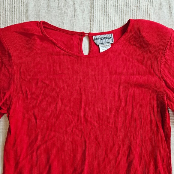 Silverstream Red Rayon Fringe Sharkbite Hem Short Sleeve Boho Top Women S - Picture 4 of 9